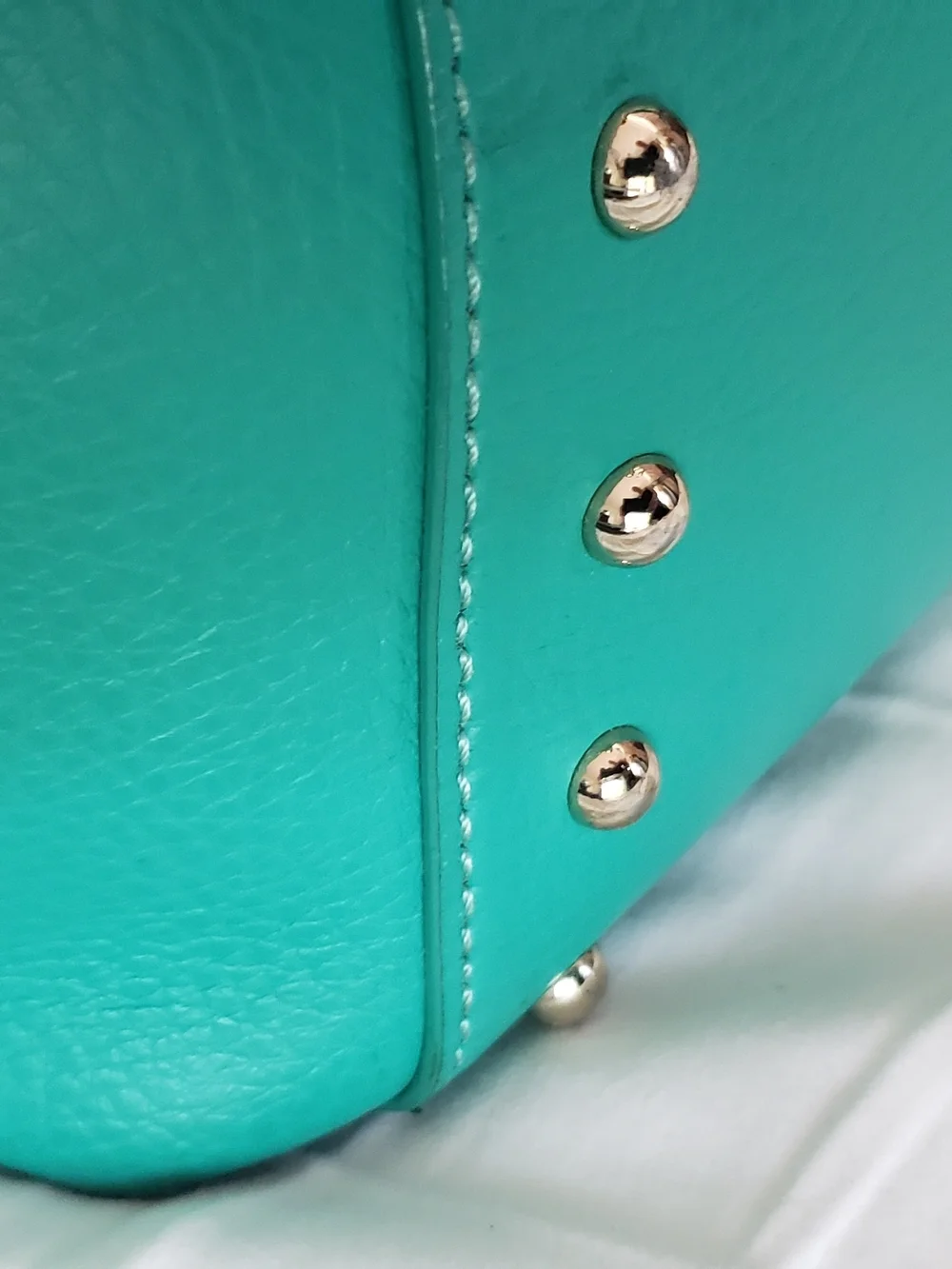 kate spade turquoise pebbled leather satchel with gold hardware